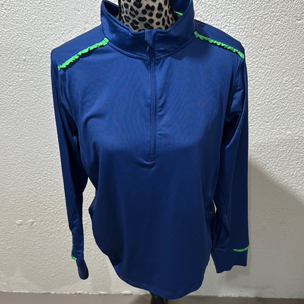 Birdies & Bowd Golf - Blue Long Sleeve Pullover with Green Accents